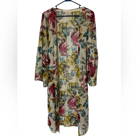 BAND OF GYPSIES Women's Duster Cardigan Kimono Sleeve Floral Sheer XS - Picture 6 of 6